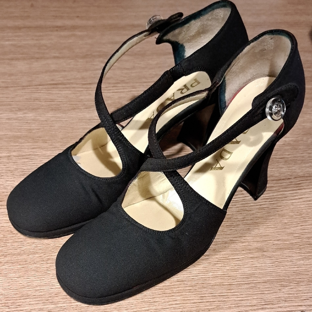 Prada Black Criss Cross Mary Jane Heels EU 36.5 US 6.5